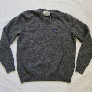 Express VINTAGE Y2K LAMBS WOOL Sweater Mens V Neck Knit Lion  Casual GRAY LARGE